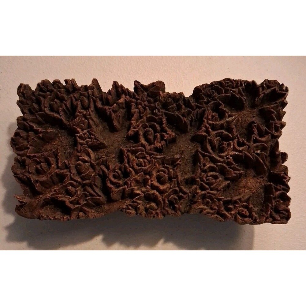 VTG Hand Carved Wooden Textile Printing Block Floral Pattern